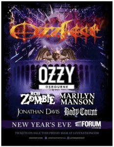 OZZFEST Featuring Ozzy Osbourne, Rob Zombie, Marilyn Manson & Jonathan Davis Coming to the Forum December 31